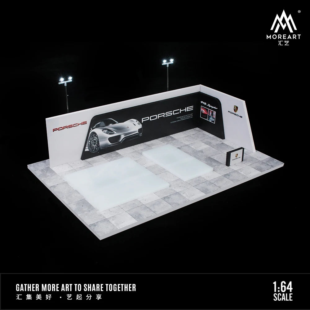 Timemicro+MoreArt 1:64 Porsche Motor Show Light Scene - In stock