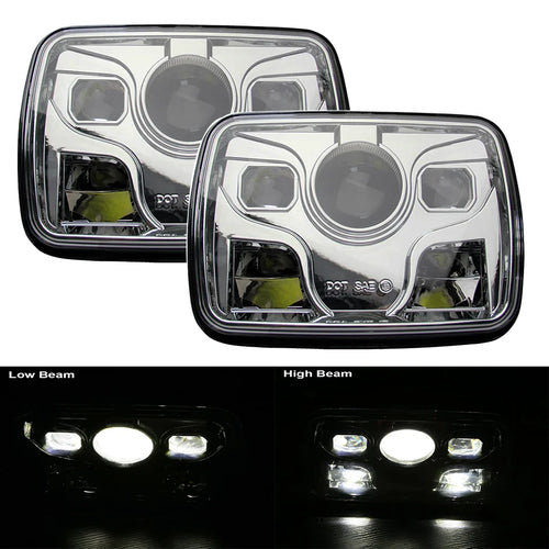 2PCS 7x6" 5x7 Inch Rectangular Sealed Beam LED Headlight With DRL For