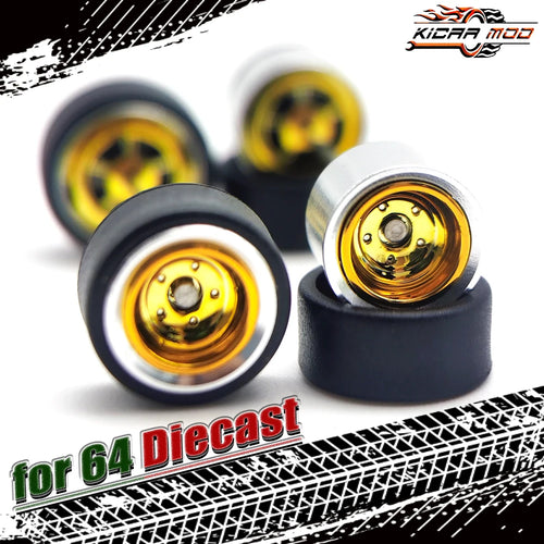 1/64 Wheels For Model Car with Rubber Tires Metal Rims Electroplating