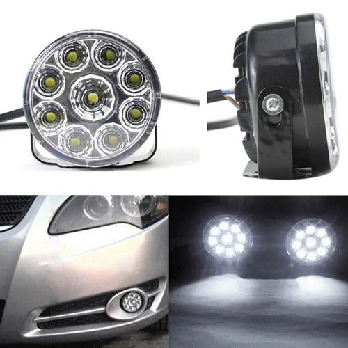 2PCS Round Daytime Running Light 9 LED Car Headlight Spot Light 12V