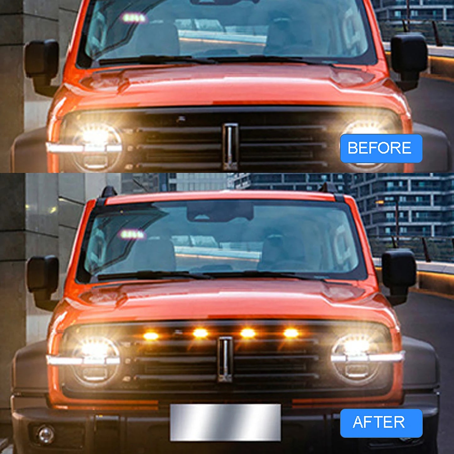 Universal LED Grille Light Car Smoked Amber White 4LED Grill Light