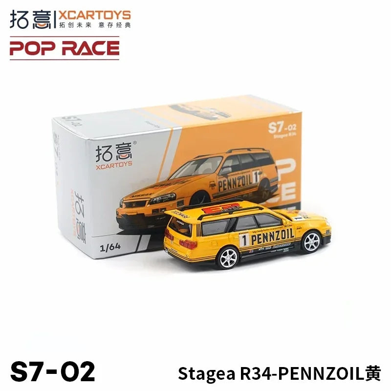 XCarToys x Pop  Race 1:64 Stagea R34 Yellow Diecast Model Car