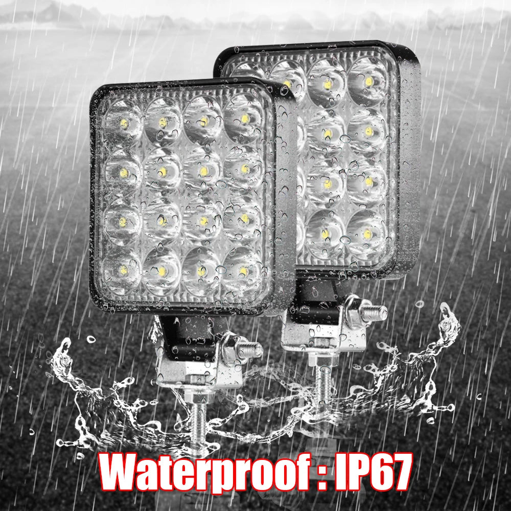 12V Waterproof Led Work Light Bar Square Spotlight 48W Work Light