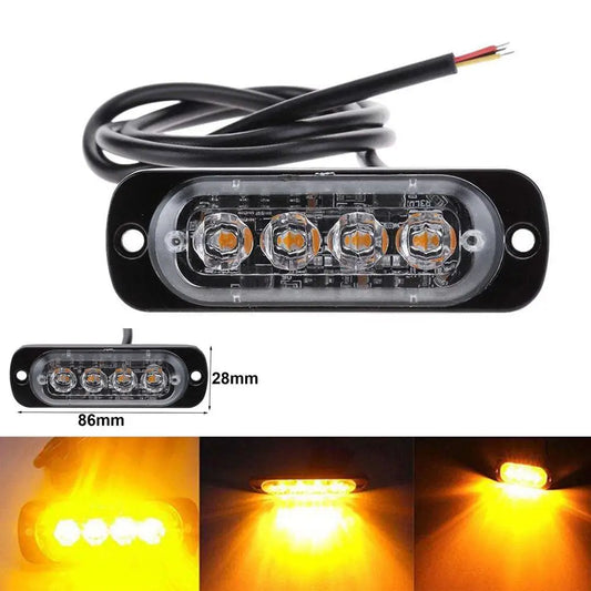 1Pcs 12V- 24V Warning Light 4 LED Universal Ultra-Thin Flash Warning