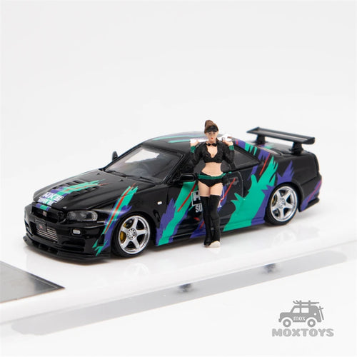 TimeMicro1:64 Nissan Gtr34 Open cover HKS White / Black / Purple