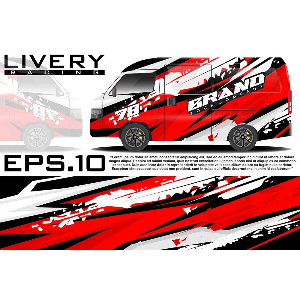 Red Gray Colorful Full Body Racing RV Graphic Decals Vinyl Wrap Custom