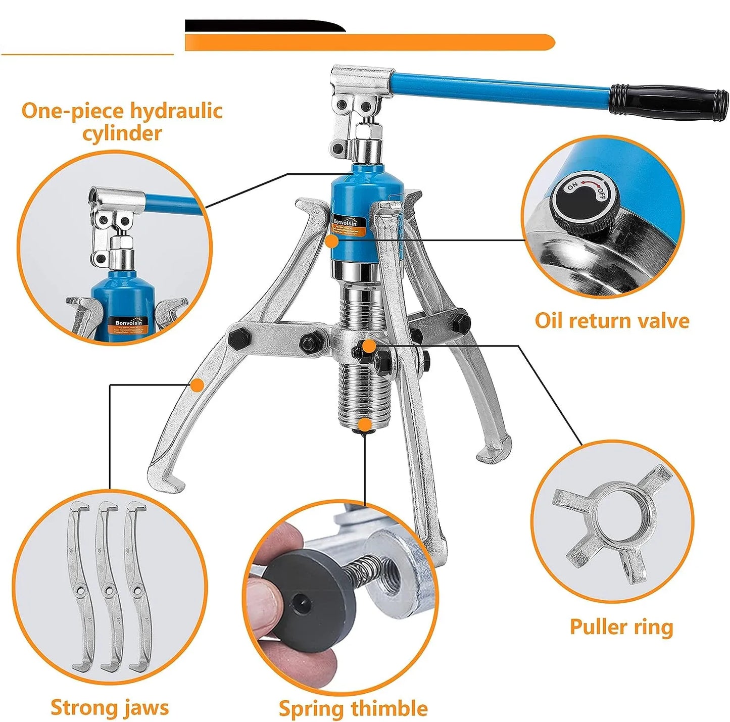 10T Hydraulic Gear Puller Set Wheel Bearing Puller Kit 2/3 Jaws