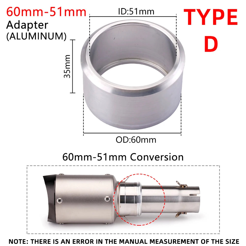 Universal Motorcycle Exhaust Adapter Escape 51mm 60mm to 51mm Pipe