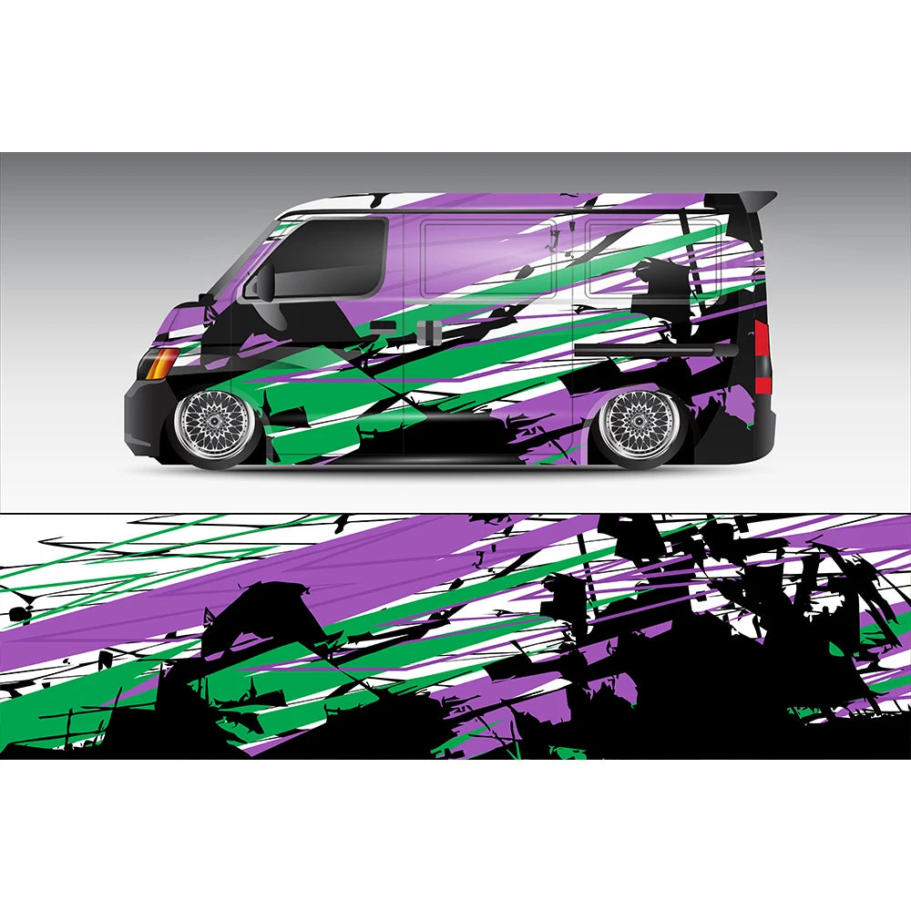 Yellow Purple Colorful Full Body Racing RV Graphic Decals Vinyl Wrap