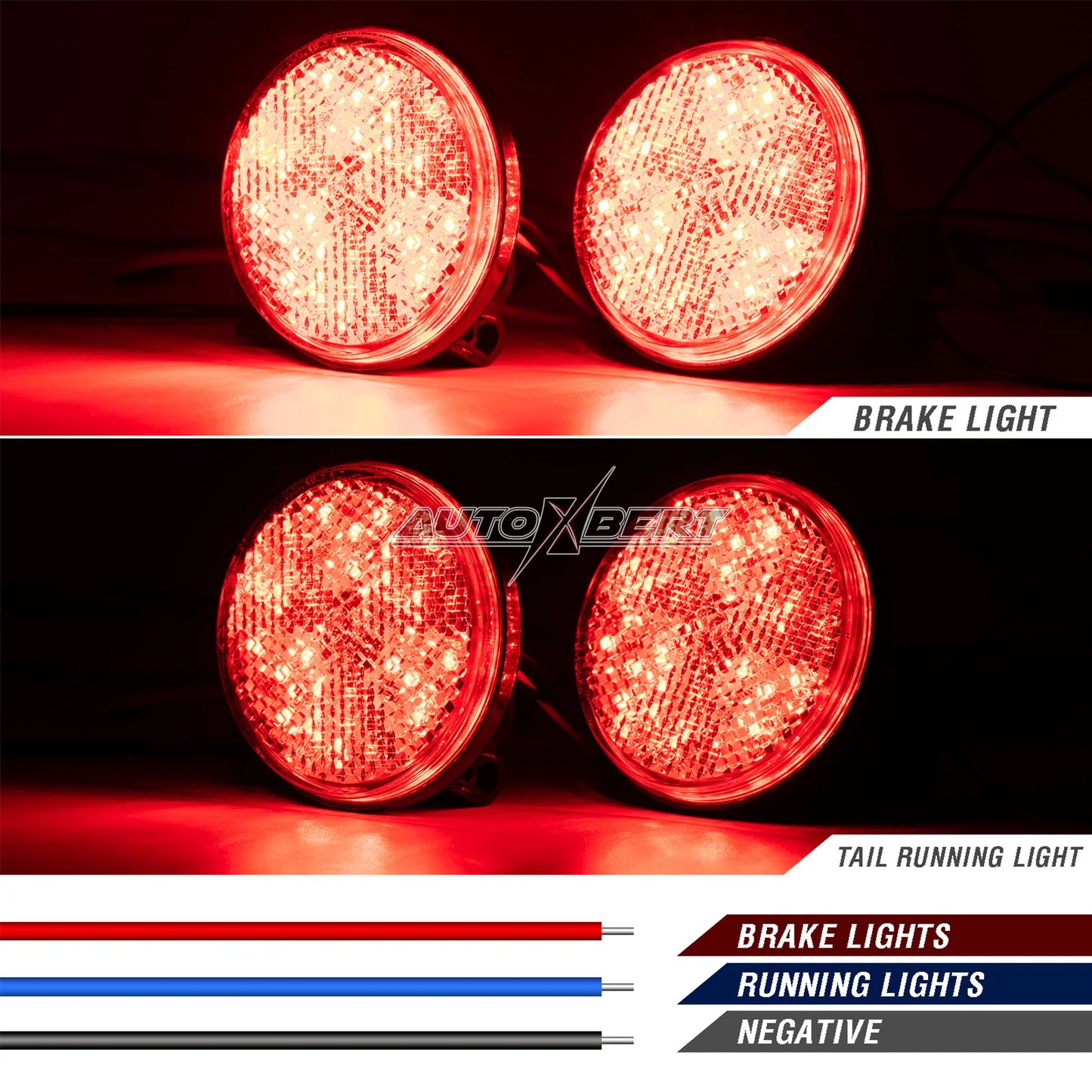 2x LED 12V Brake Stop Light Tail Driving Round Taillight Red Reflector