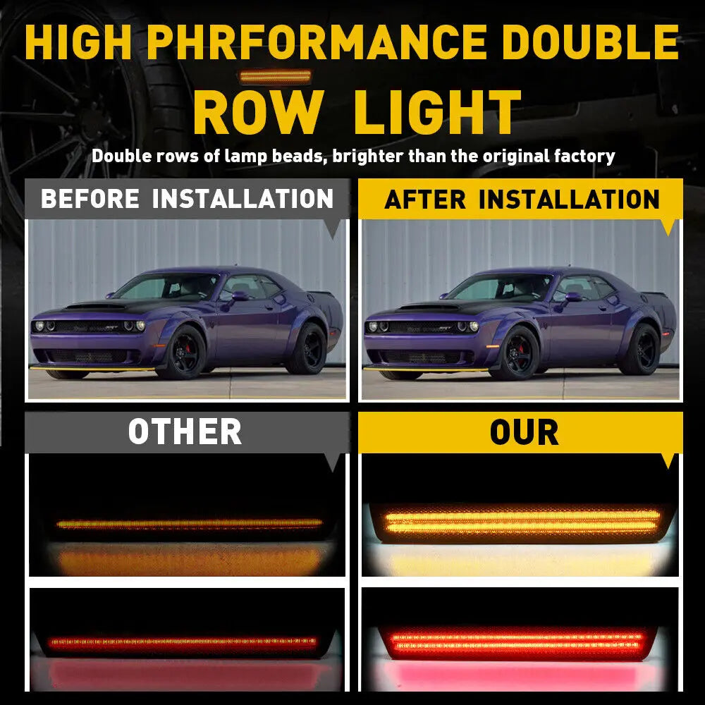 4Pcs Front Amber Rear Red Bumper LED Side Marker Light Lamp For Dodge