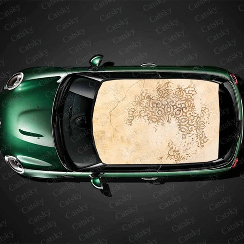 Abstract Green Smoke Car Roof Sticker Wrap Racing SUV Accessories