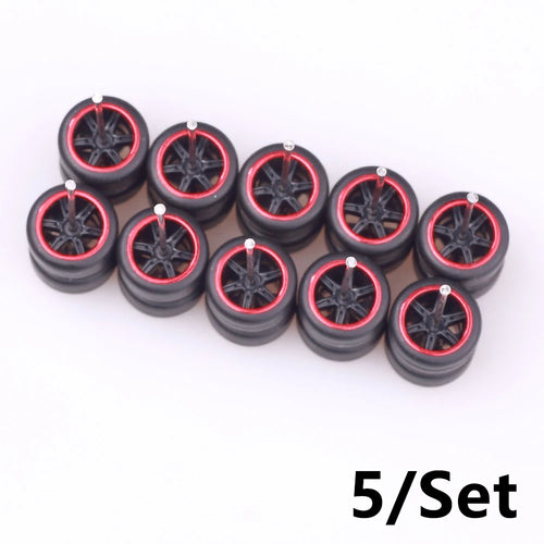 5Sets 1/64 Alloy Car Wheels With Rubber Tires Model Car Modified Parts