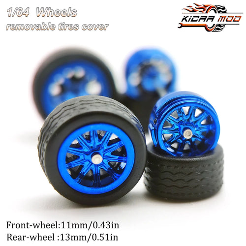 1/64 Model Car Wheels with Rubber Detachable Tires Ten Spokes