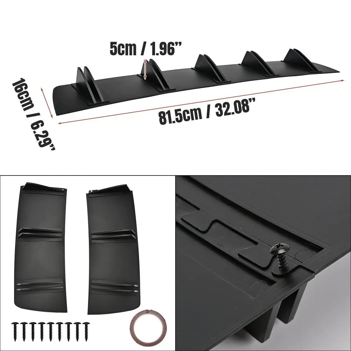 81.5cm Universal Rear Bumper Diffuser 5 Shark Fins Splitter Spoiler