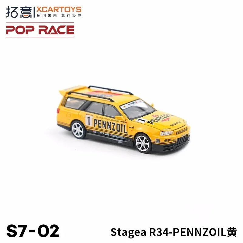 XCarToys x Pop  Race 1:64 Stagea R34 Yellow Diecast Model Car