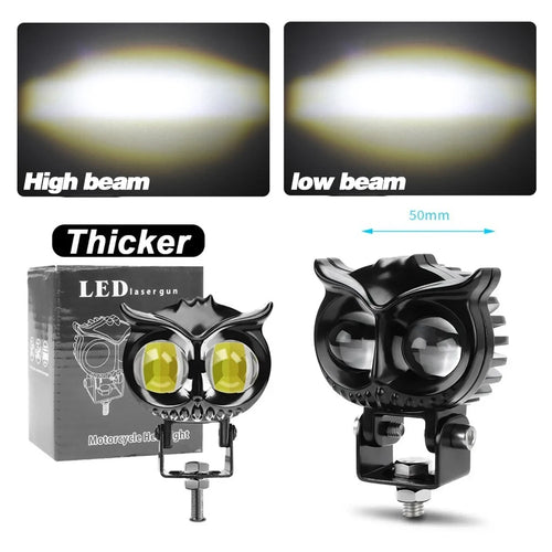 60W LED Motorcycle Headlight Work Light Owl 6000K 3500K White Yellow