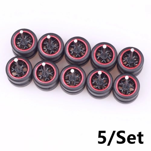 5Sets 1/64 Alloy Car Wheels With Rubber Tires Model Car Modified Parts