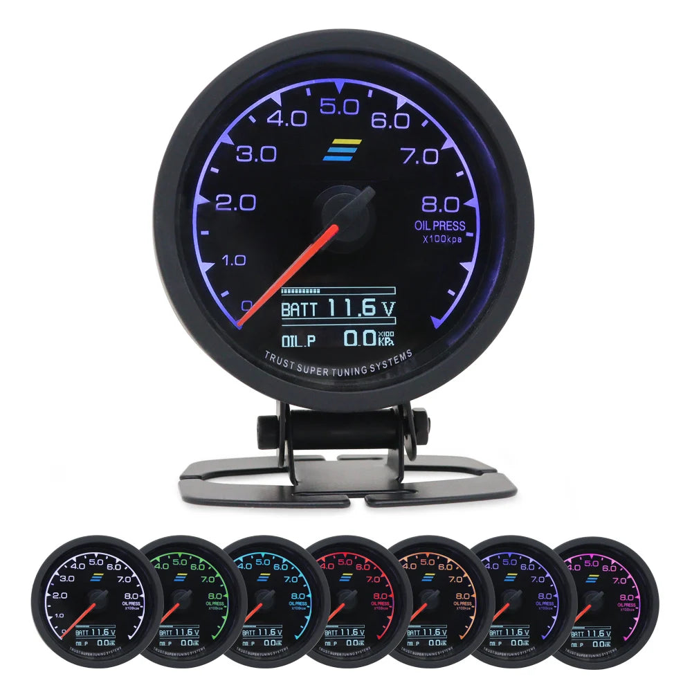 2.5 Inch 7 Color Turbo Boost Gauge Car Multi LCD Digital Display