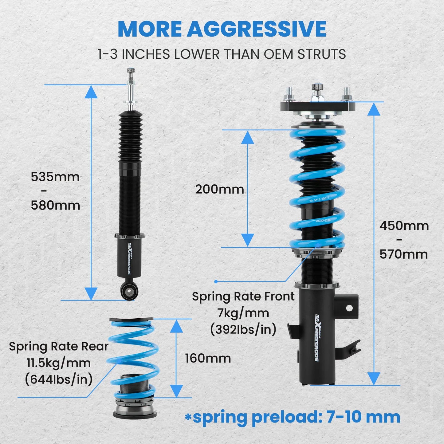 24 Way Damper Adjustable Height COT6 Coilover Struts Kit For Honda