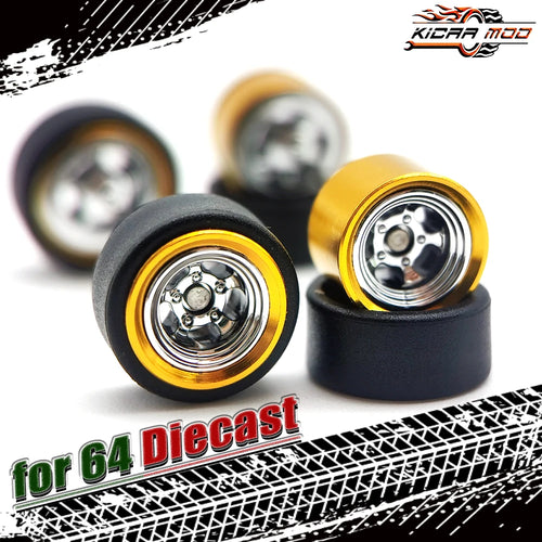 1/64 Wheels For Model Car with Rubber Tires Metal Rims Electroplating