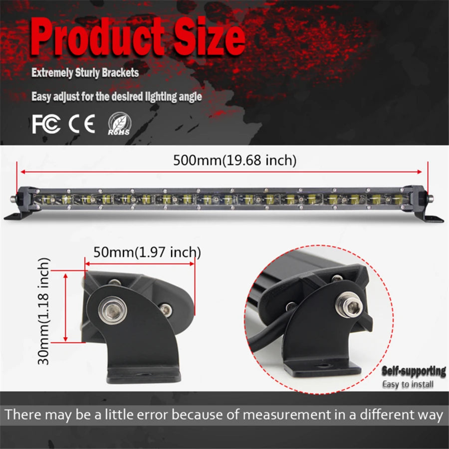 20" /13"/ 8" Aluminum 6D Spot Beam Slim LED Work Light Bar Single Row