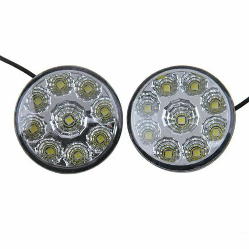 2PCS Round Daytime Running Light 9 LED Car Headlight Spot Light 12V