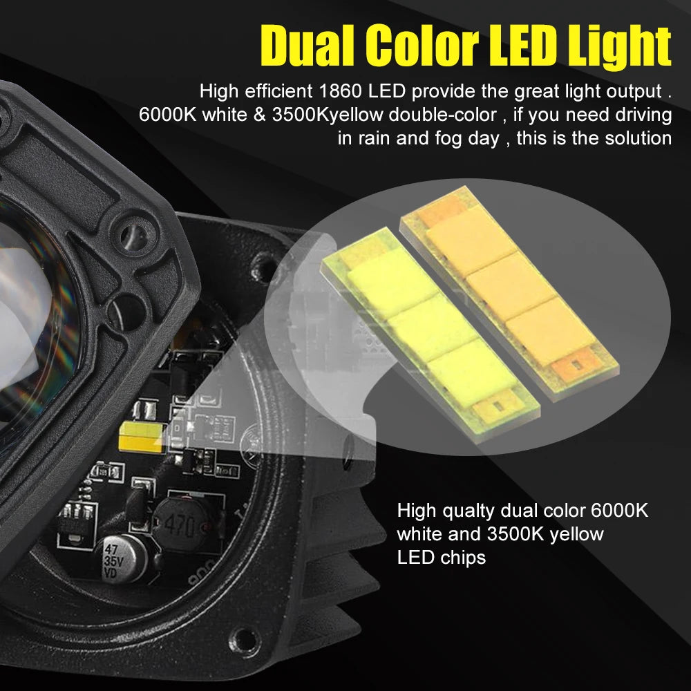 6000K/3500K 24V 12V Spotlights DRL Lights Fog Lamps LED Lens Car