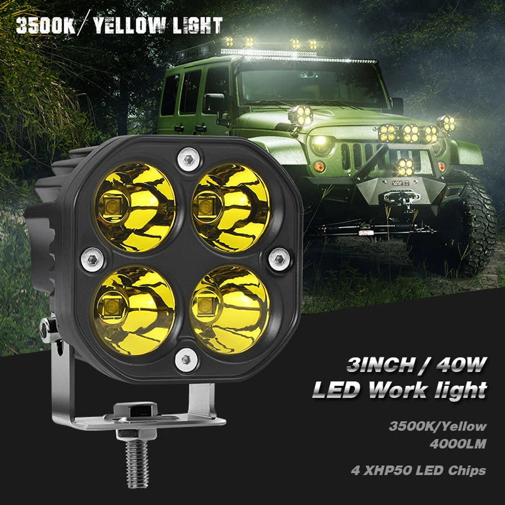 3 inch Mini led work light Square Car Yellow White Spotlight 12V 24V