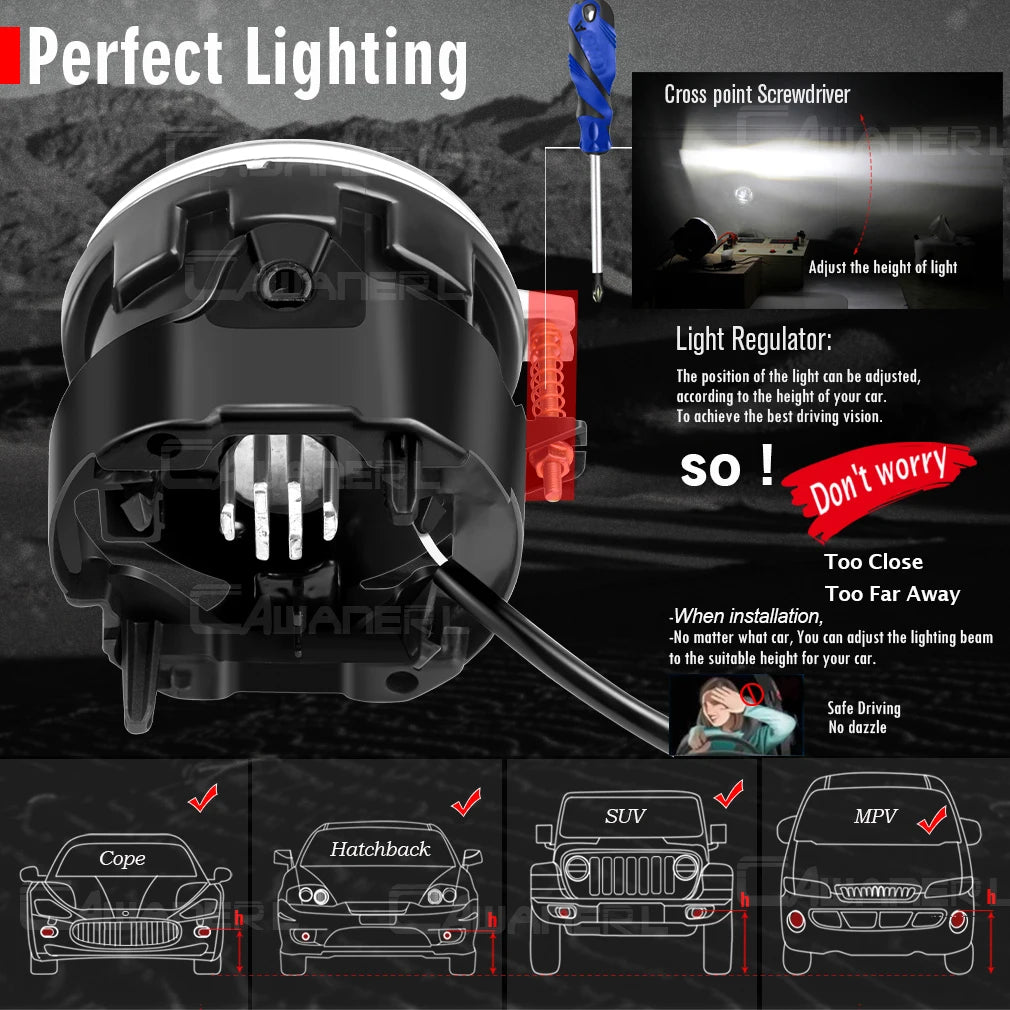 2 X 30W LED Angel Eye Fog Light DRL Car Front Fog Daytime Running Lamp