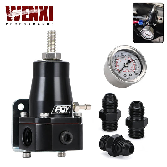 WX UNIVERSAL FUEL PRESSURE REGULATOR + GAUGE + AN6 FITTING 30-70 PSI