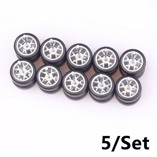 5Sets 1/64 Alloy Car Wheels With Rubber Tires Model Car Modified Parts