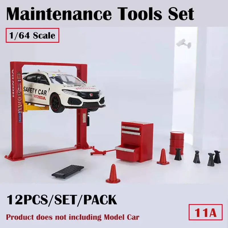 12Pcs/Set Diorama 1/64 Car Garage Maintenance Tools Alloy Die-Cast