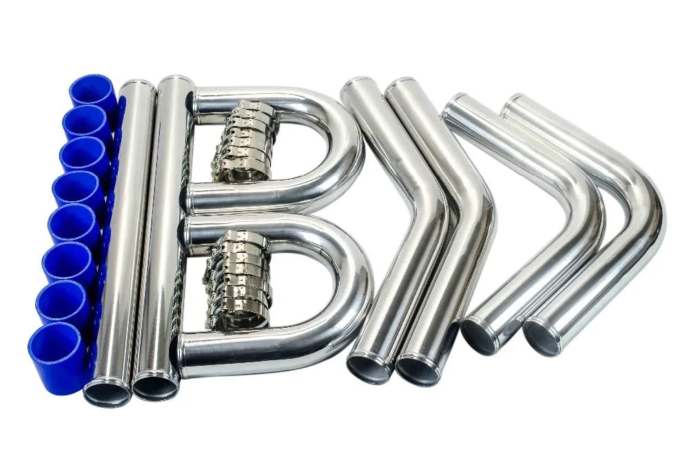 VR - 2.5'' 63mm Turbo Intercooler Pipe 8 Pcs Chrome Aluminum Pipe + T