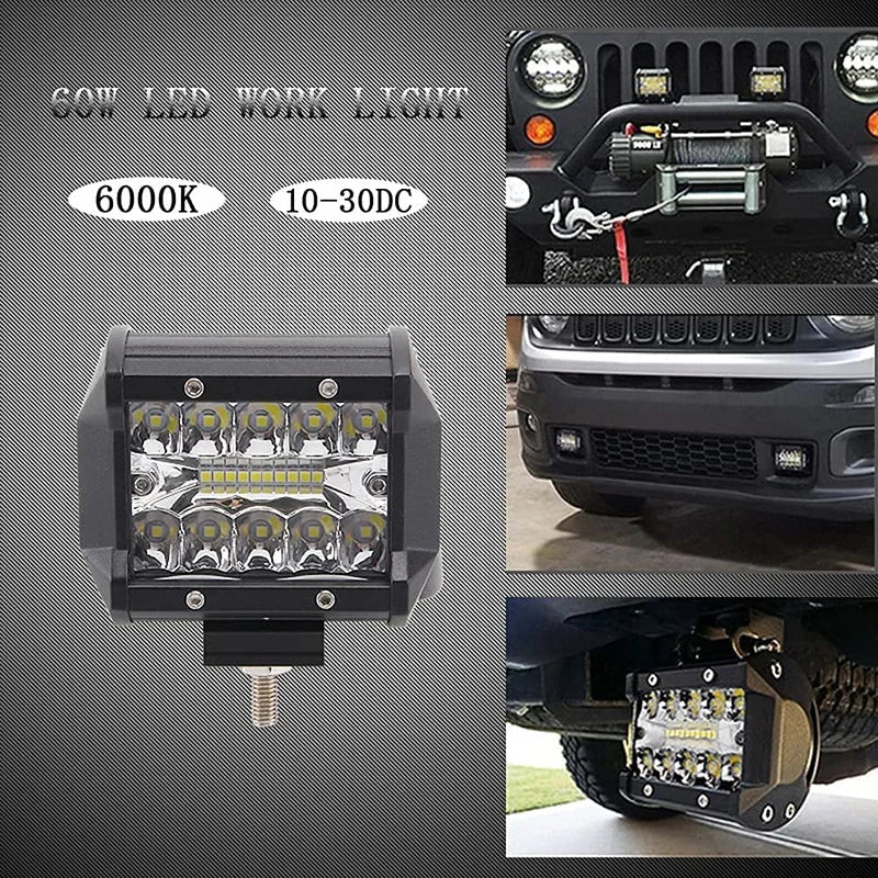 60W LED Work Light Bars 4Inch Spotlight Waterproof Driving Fog Light