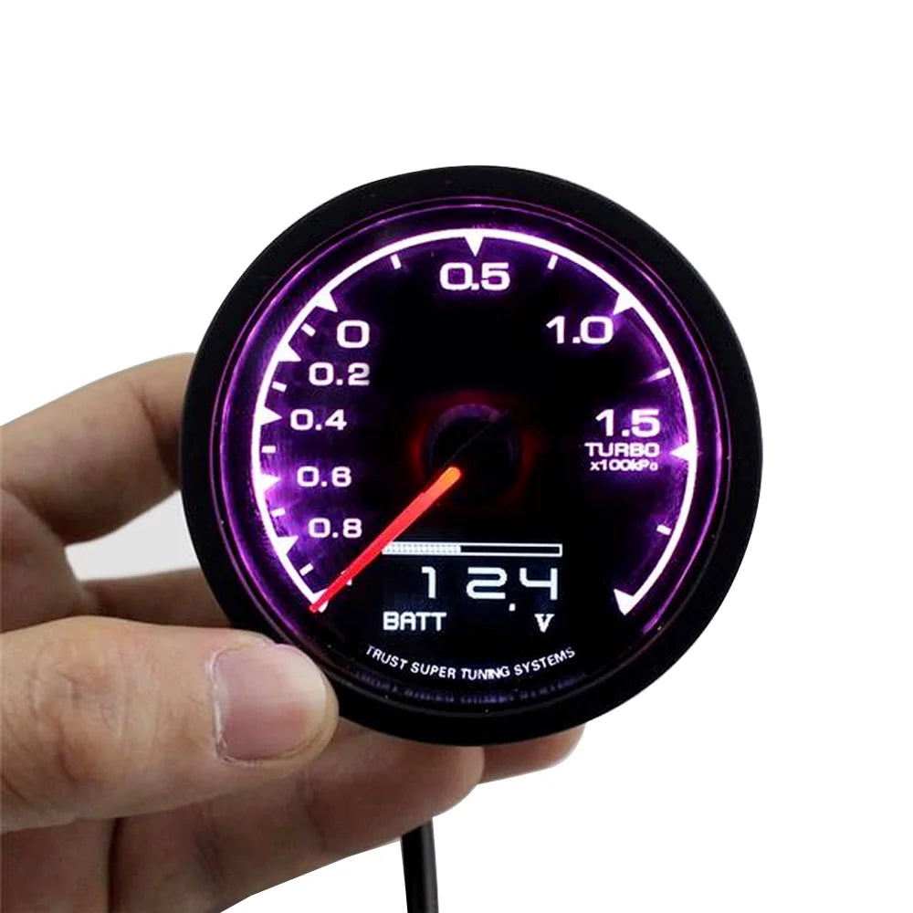 62mm 2.5 Inch 7 Color Turbo Boost Gauge Car Multi LCD Digital Display