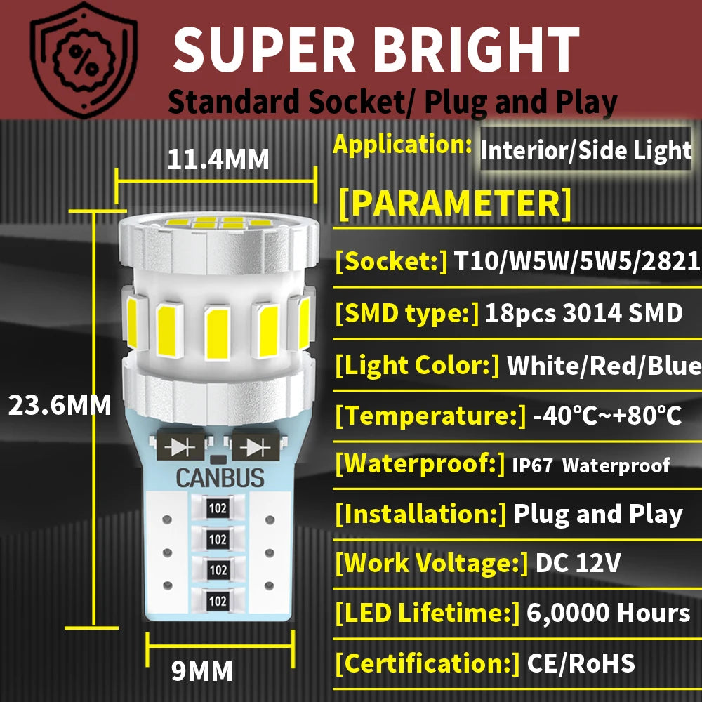 2pcs LED Clearance Light Lamp W5W T10 For Ford C-Max Fusion Focus