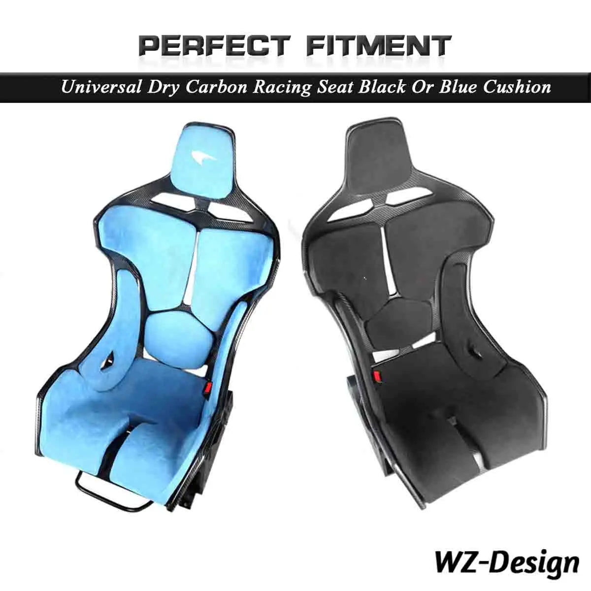 Universal Dry Carbon Racing Seat w/ Black Or Blue Cushion / Bracket /