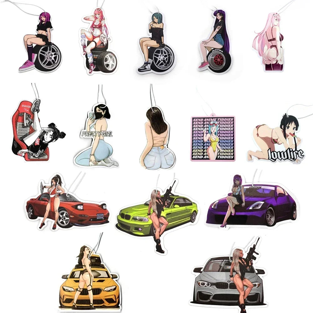 Sexy Tire Girl Pendant JDM Car Air Freshener Hanging Rearview Mirror