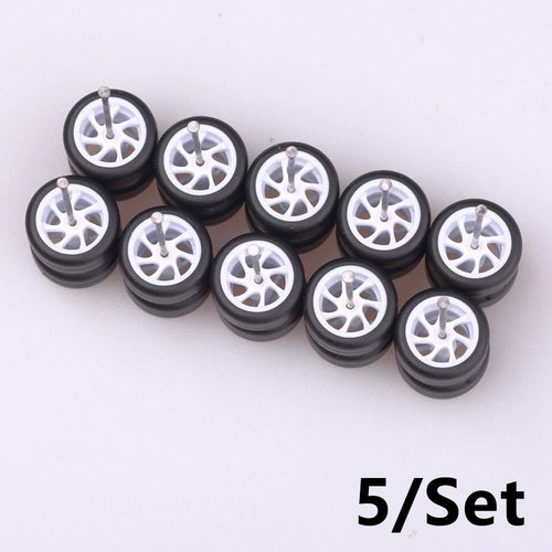 5Sets 1/64 Alloy Car Wheels With Rubber Tires Model Car Modified Parts