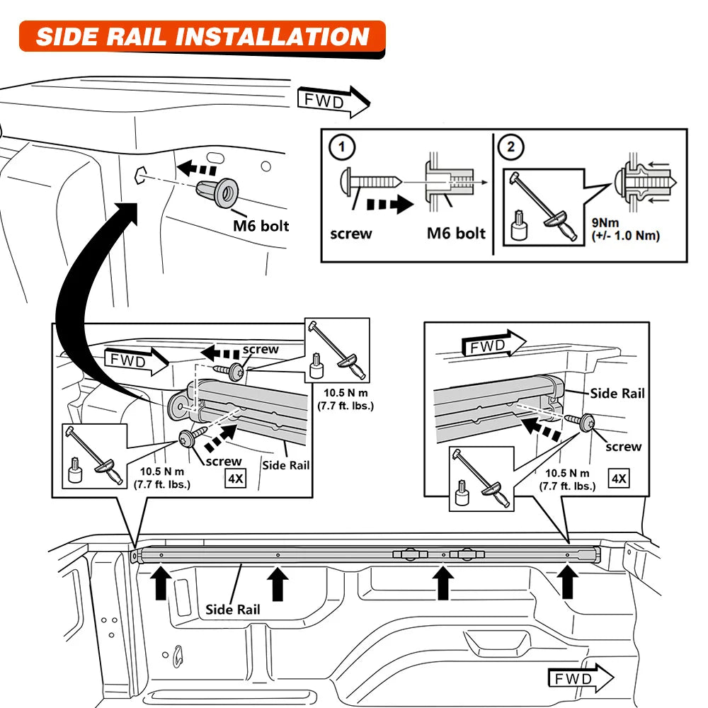 Trail Rail Kit For 20-22 Jeep Gladiator 3.0L 3.6L V6 Utility Rails Tie