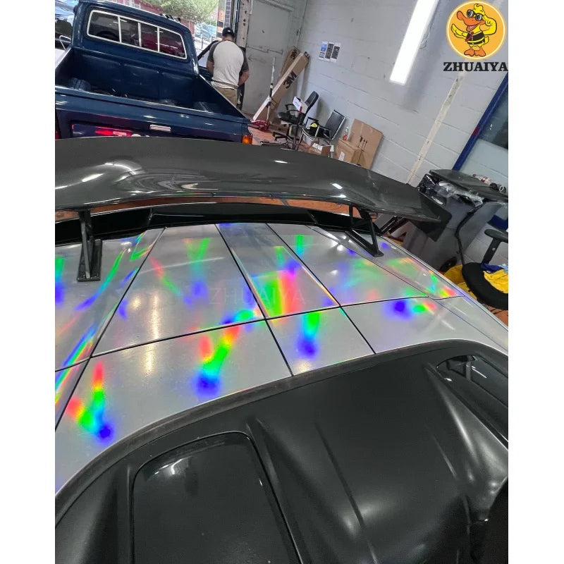 1.52X18M Stretchable Silver Holographic Chrome vinyl Wrap