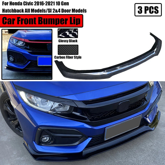 3PCS GR STYLE Car Front Bumper Lip Spoiler For 2016-2021 Honda Civic