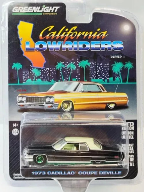 1: 64 1973 Cadillac Coupe DeVille black and gold wheel green version