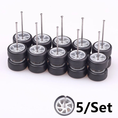 5Sets 1/64 Alloy Car Wheels With Rubber Tires Model Car Modified Parts