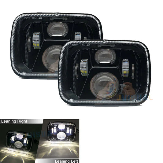 1Pair Headlamp 55W for Jeep YJ XJ Cherokee 5x7" Rectangular Led