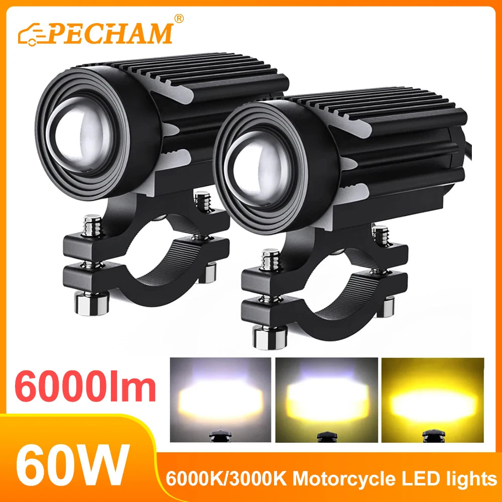 60W Motorcycle light For Motorbike Off-road Front Auxiliary 6000lm