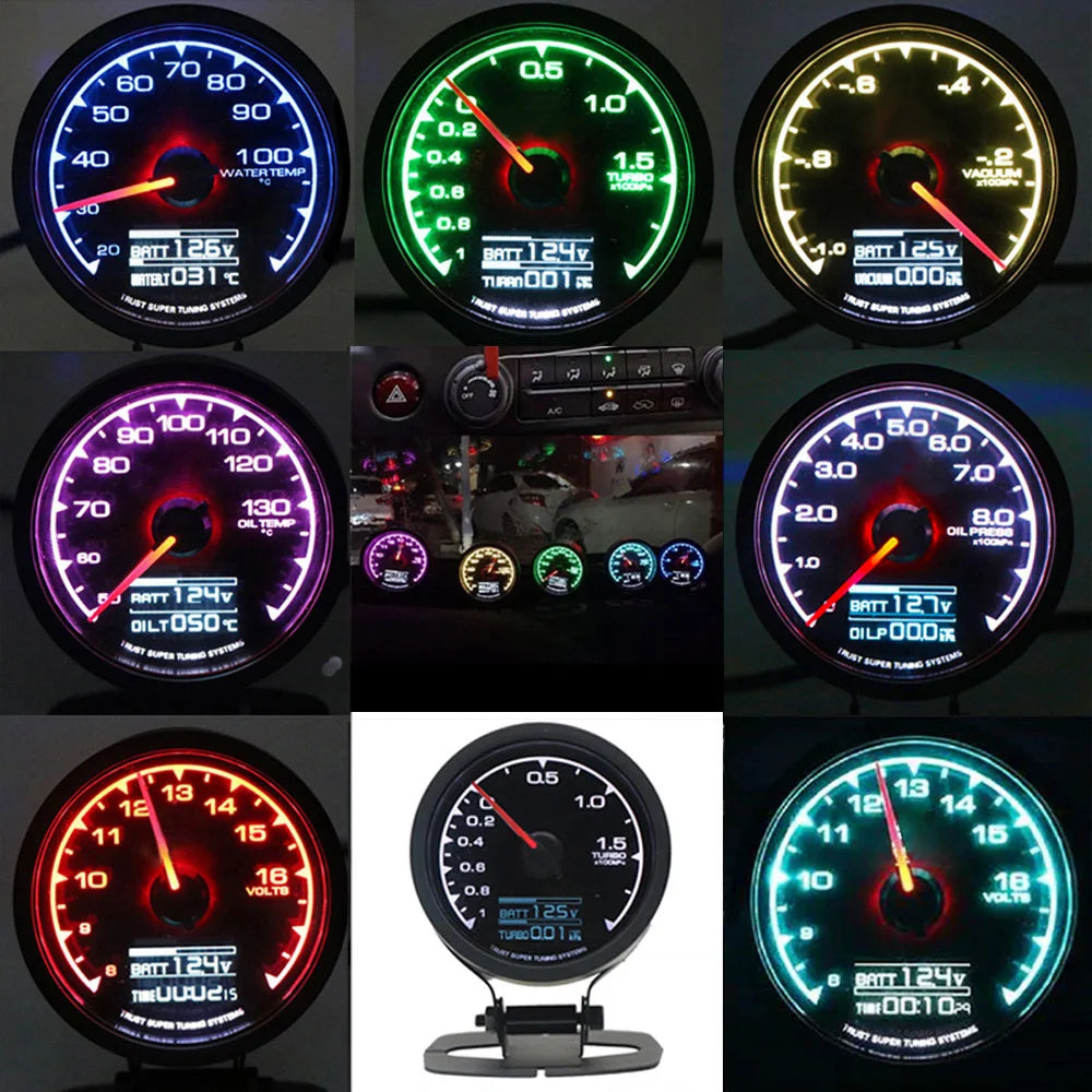 7 Color Turbo Boost Gauge Car Multi LCD Digital Display  Racing Meter