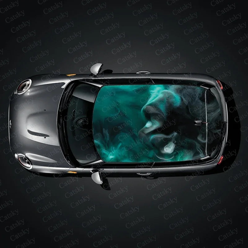 Abstract Green Smoke Car Roof Sticker Wrap Racing SUV Accessories