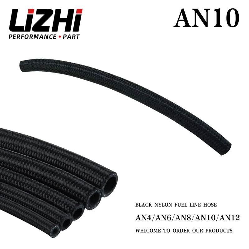 LIZHI RACING - 10 AN Pro's Lite Black Black  Braided Fuel Oil Line 350